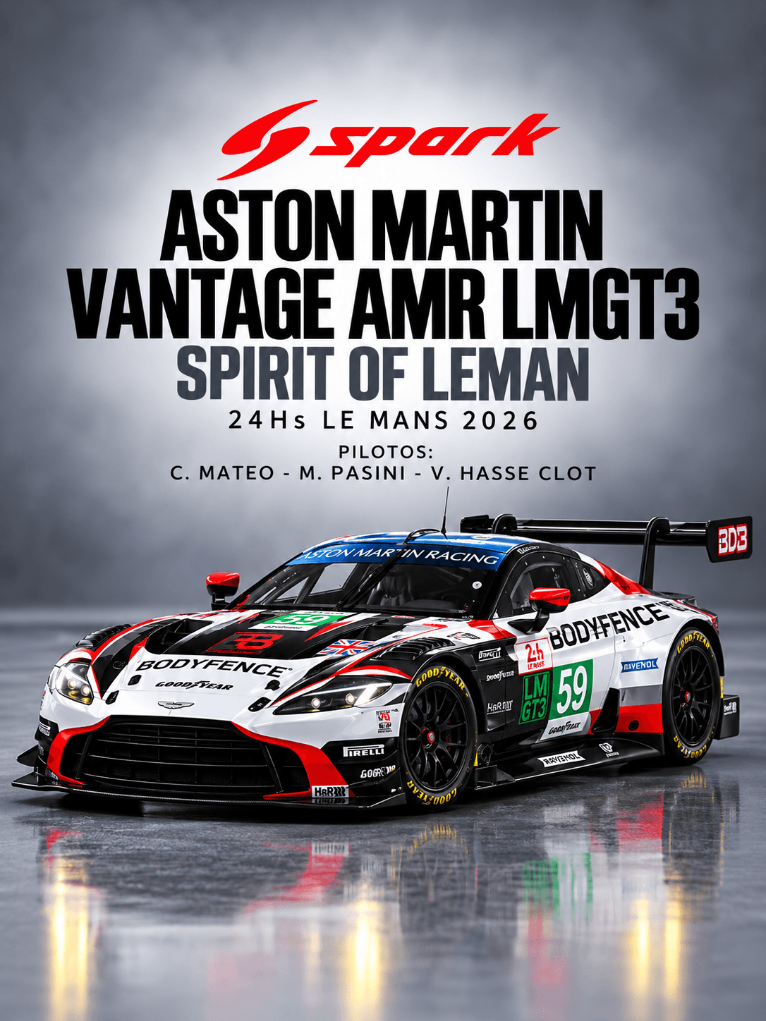 Aston Martin Vantage AMR LMGT3 SPIRIT OF LEMAN 24Hs Le Mans 2026 1:64 Spark