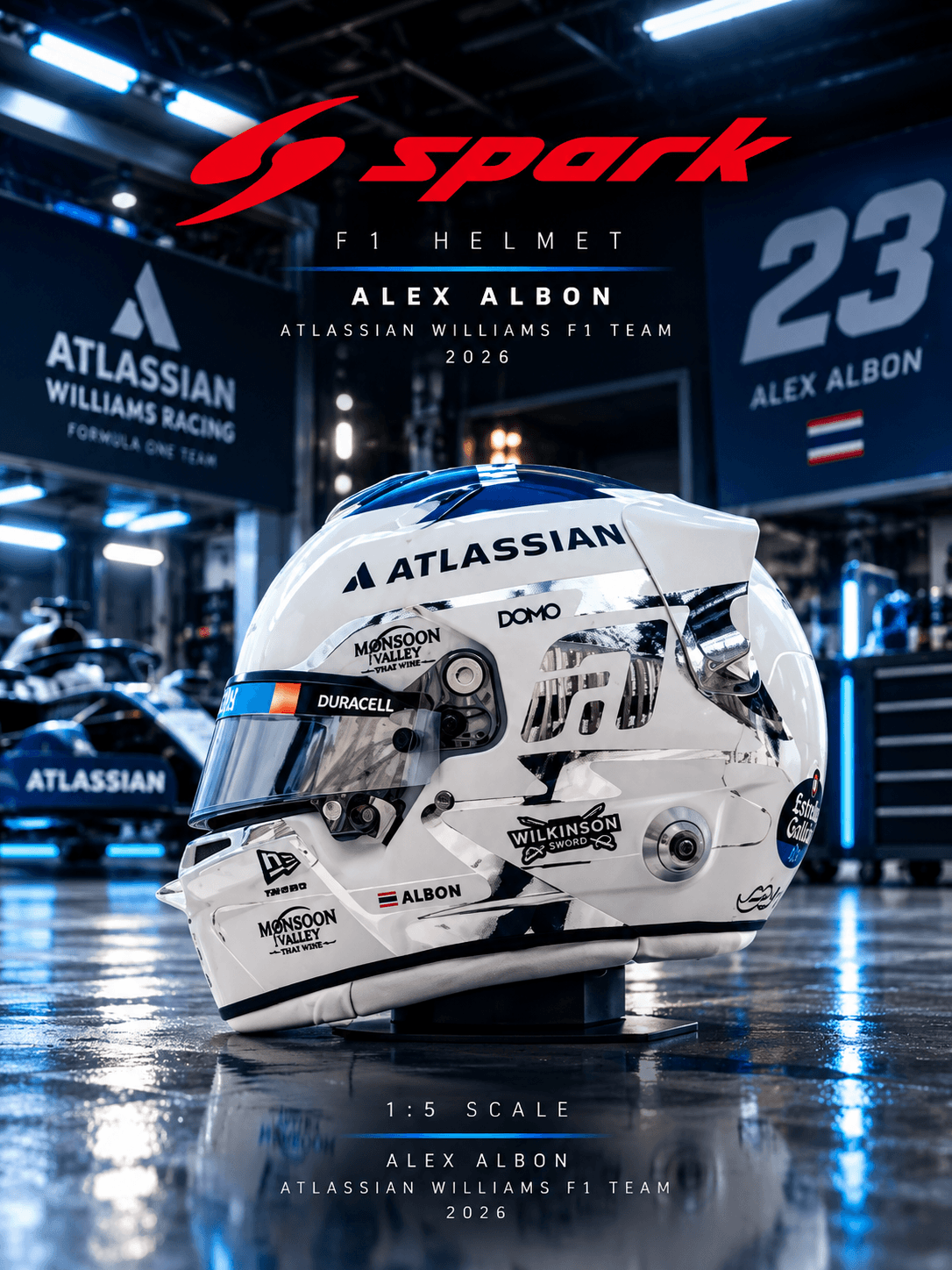 Capacete Atlassian Williams F1 Team Alex Albon 2026 1:5 Spark
