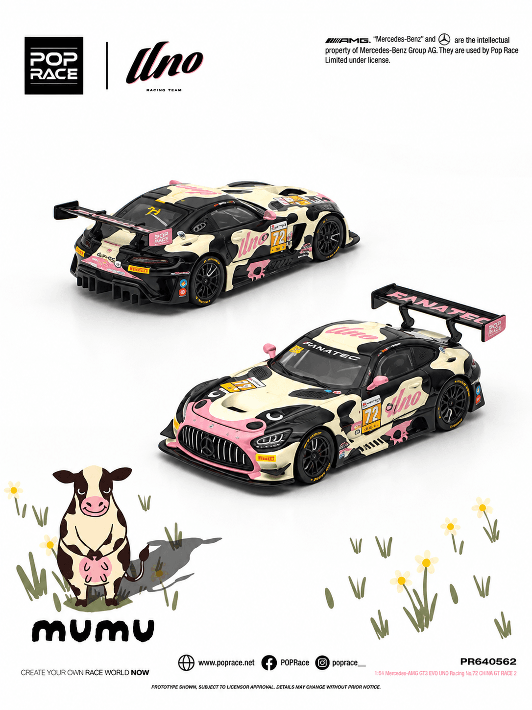 Mercedes AMG GT3 EVO UNO RACING NO.71 China GT Race 2 "Mumu" 1:64 POP RACE