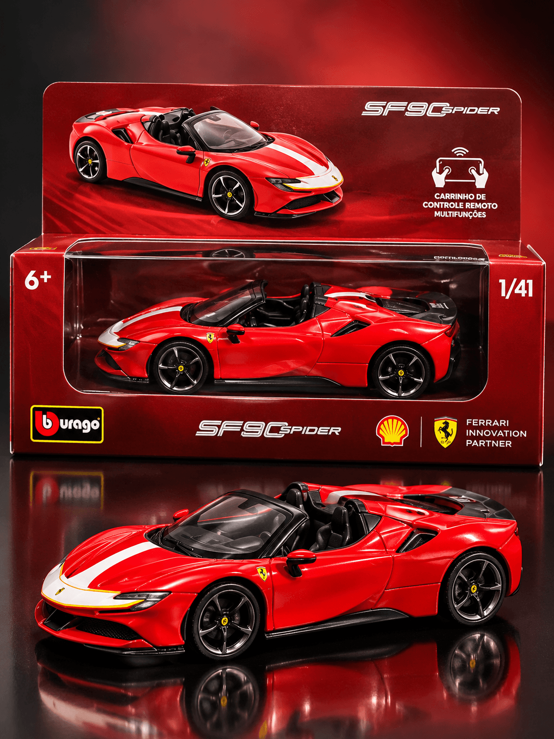 BURAGO – Ferrari SF90 Spider Controle Remoto – Escala 1:41