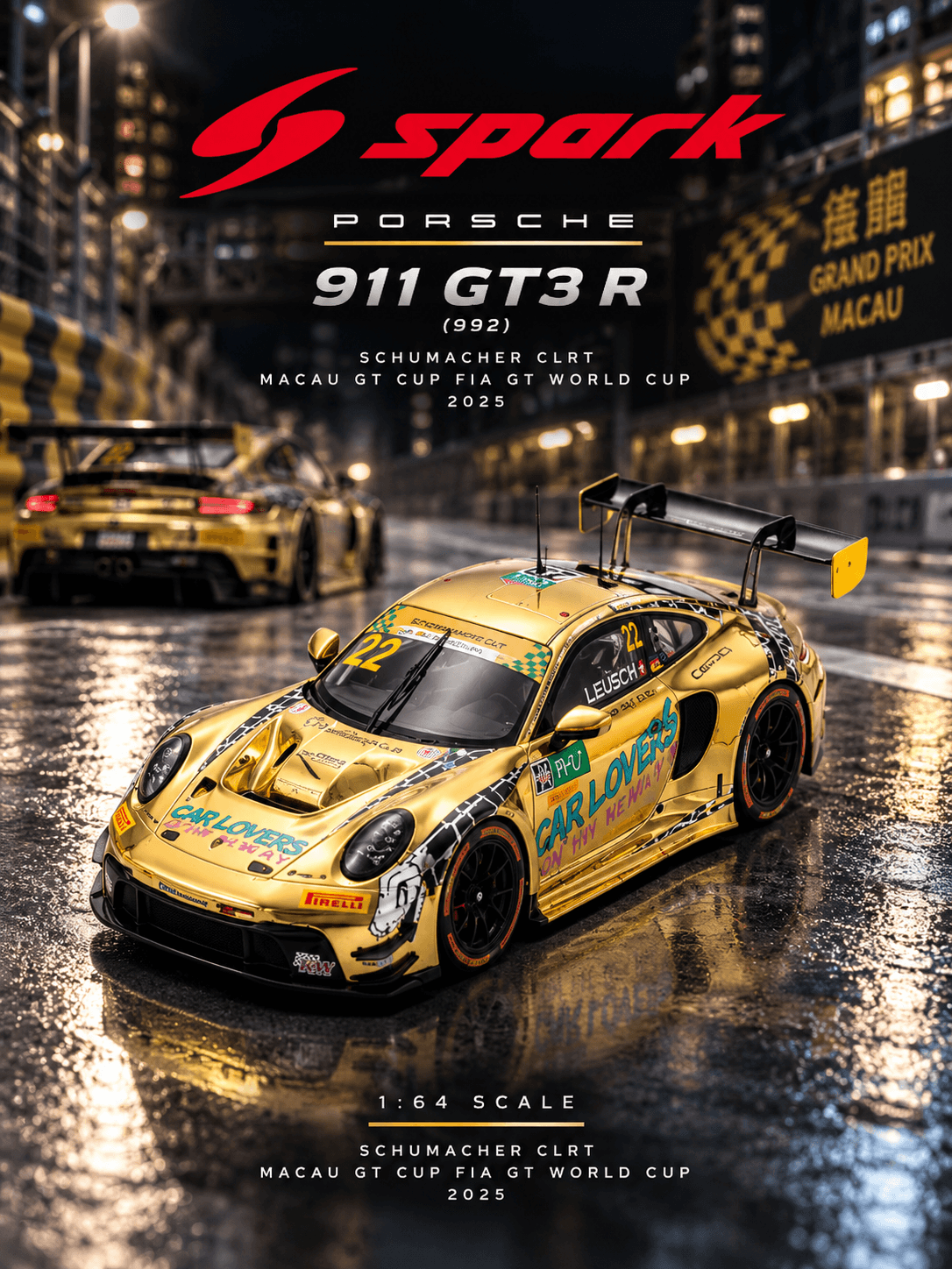 Porsche 911 GT3 R 992 Schumacher CLRT Macau GT Cup FIA GT World Cup 2025 1:64 Spark