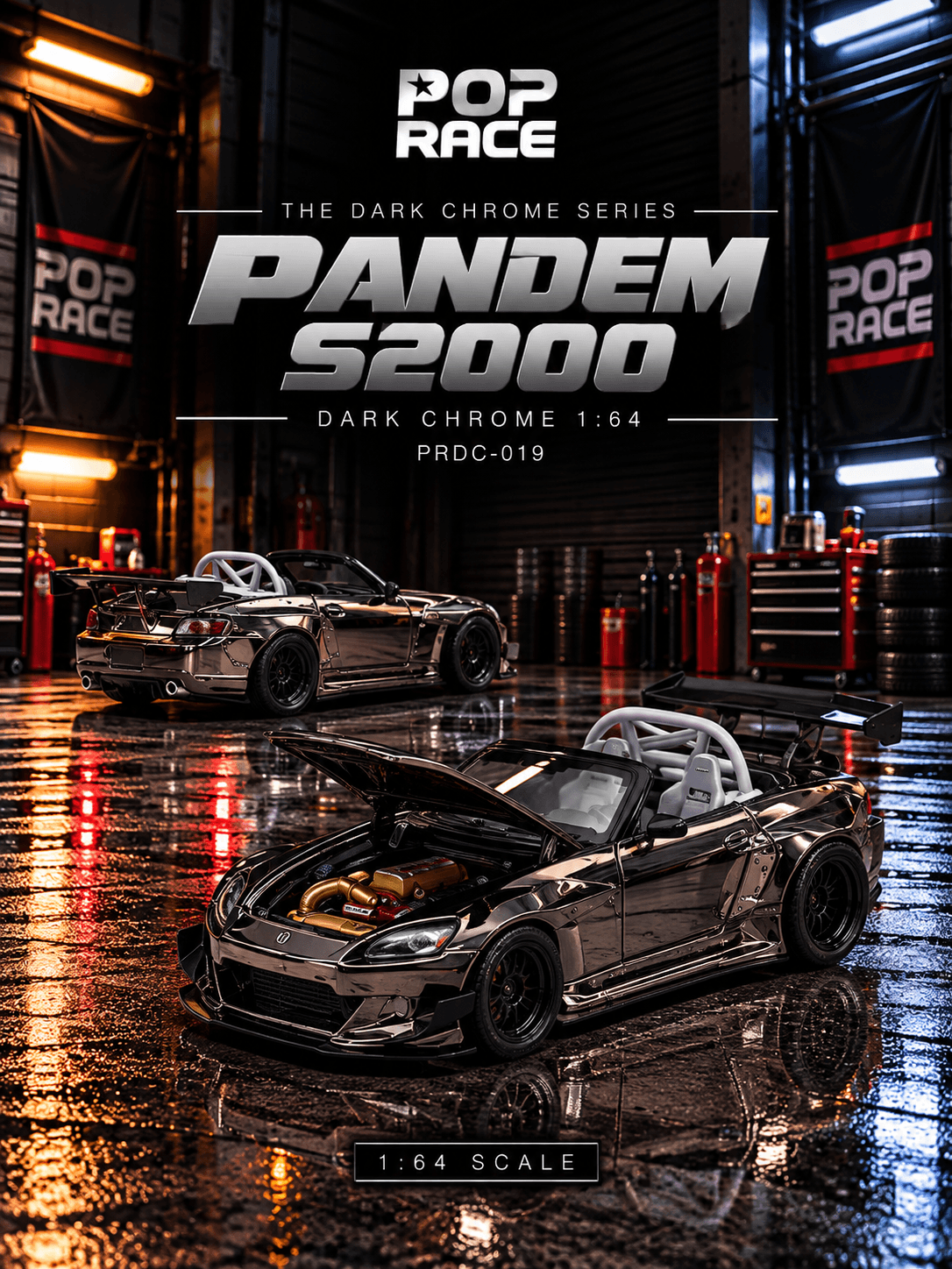 Pandem S2000 1:64 POP RACE Dark Chrome