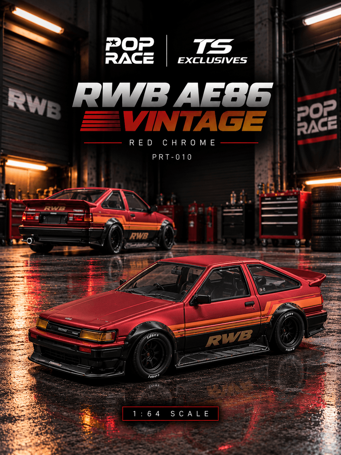 RWB AE86 VINTAGE Red Chrome