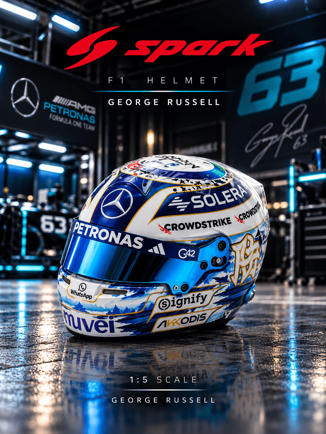 Capacete Mercedes AMG PETRONAS F1 Team George Russell Chinese GP 2026 1:5 Spark