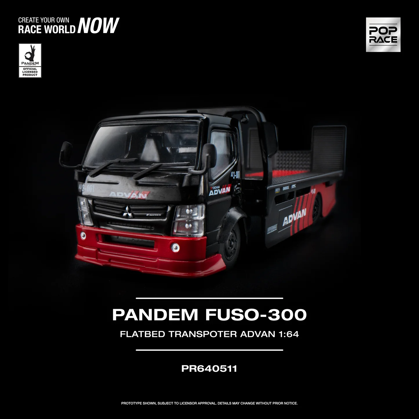 Pandem Fuso 300 Flatbed Transporter ADVAN 1:64 POP RACE