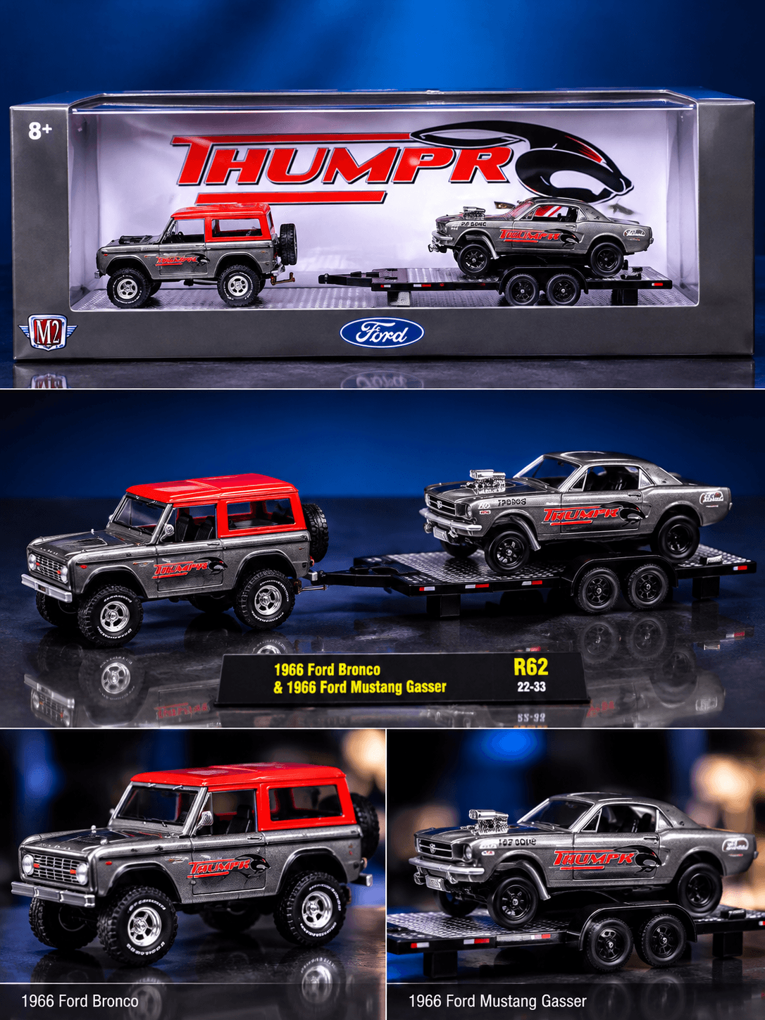 Miniatura - 1:64 - 1966 Ford Bronco & 1966 Ford Mustang Gasser - Auto-Haulers R62 - M2 Machines