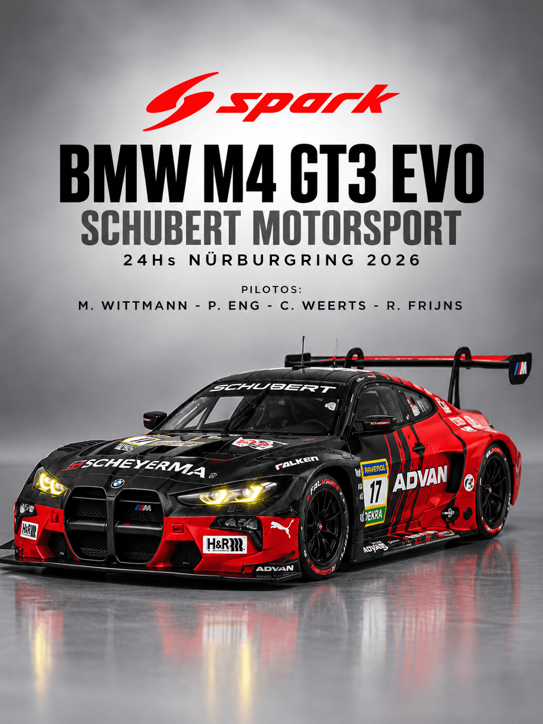 BMW M4 GT3 EVO Schubert Motorsport 24Hs Nürburgring 2026 1:64 Spark