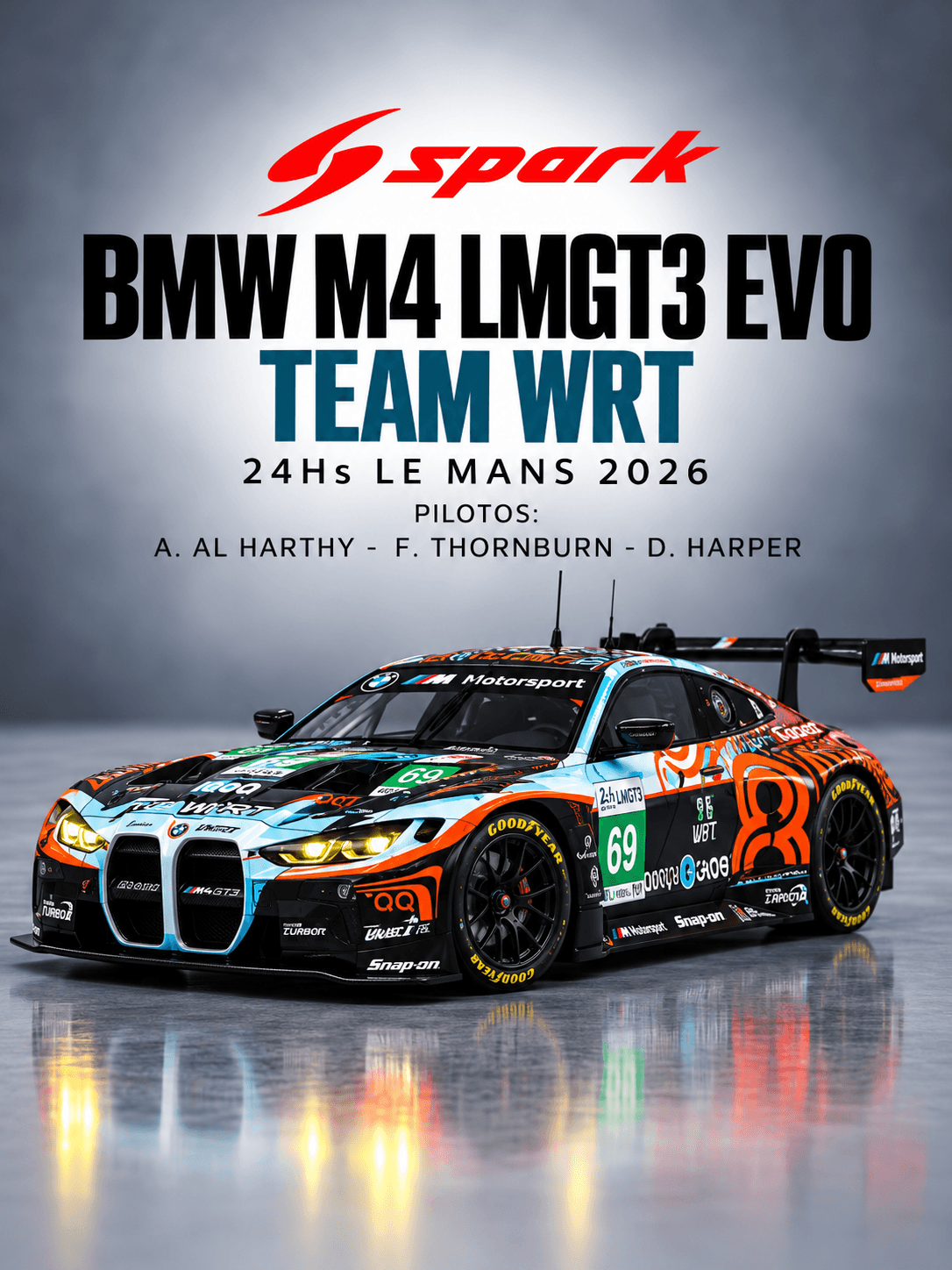 BMW M4 LMGT3 Evo TEAM WRT 24Hs Le Mans 2026 1:64 Spark