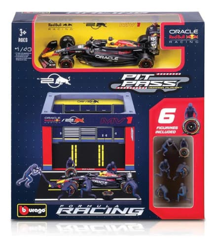Miniatura F1 Red Bull Rb20 2024 Pit Stop 1:43 Burago Diorama Azul-escuro