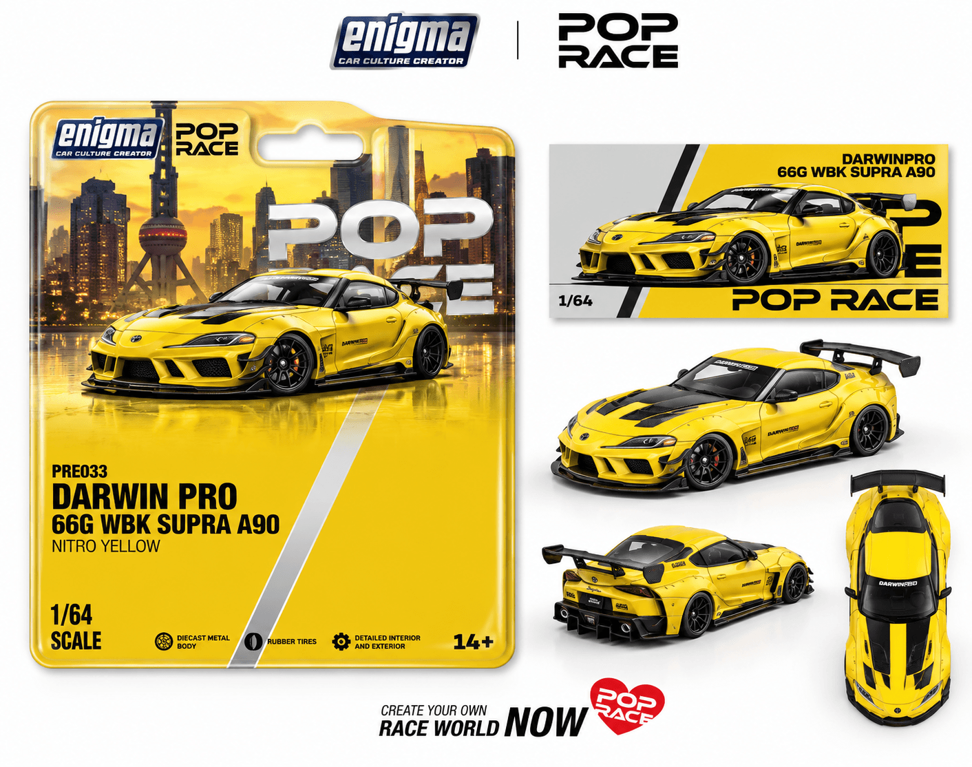 POP RACE × Enigma DARWIN PRO 66G WBK Supra A90 Nitro Yellow