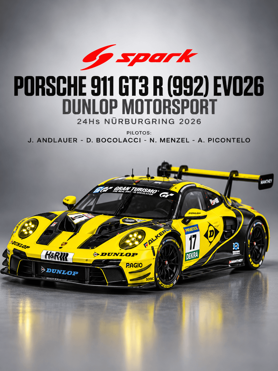 Porsche 911 GT3 R (992) Evo26 Dunlop Motorsport 24Hs Nürburgring 2026 1:64 Spark